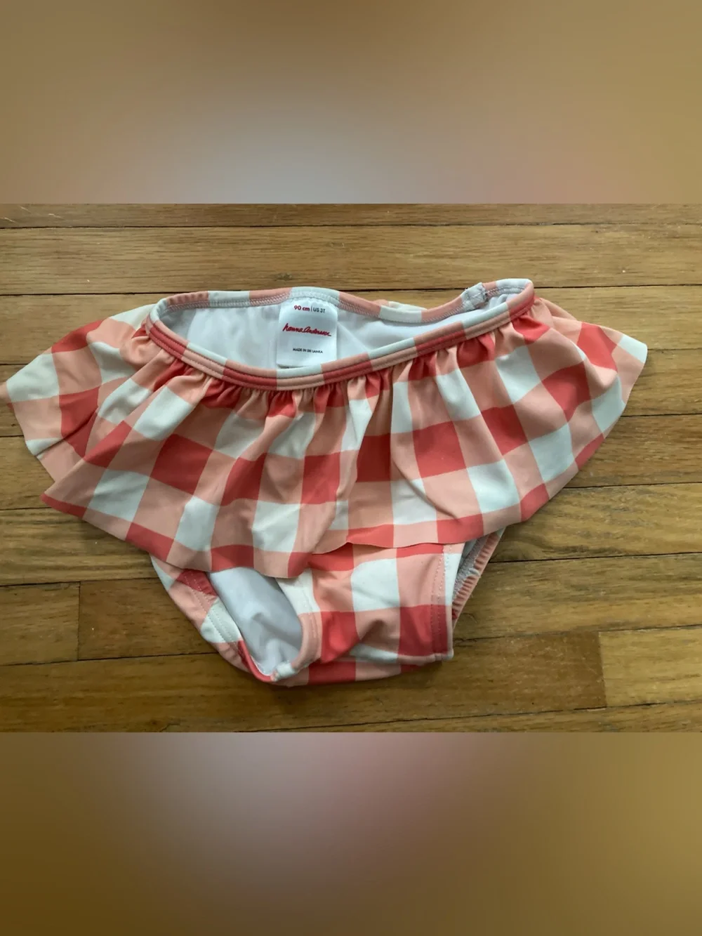 Hanna Andersson Coral & White Gingham Ruffle Swim Bottom